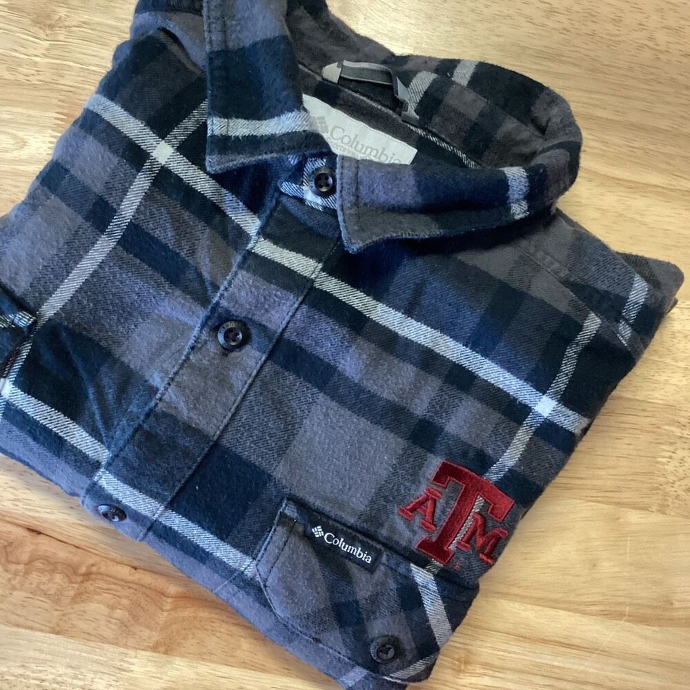 EUC Mens Columbia Texas A&M Aggies Long‎ Sleeved Plaid Flannel